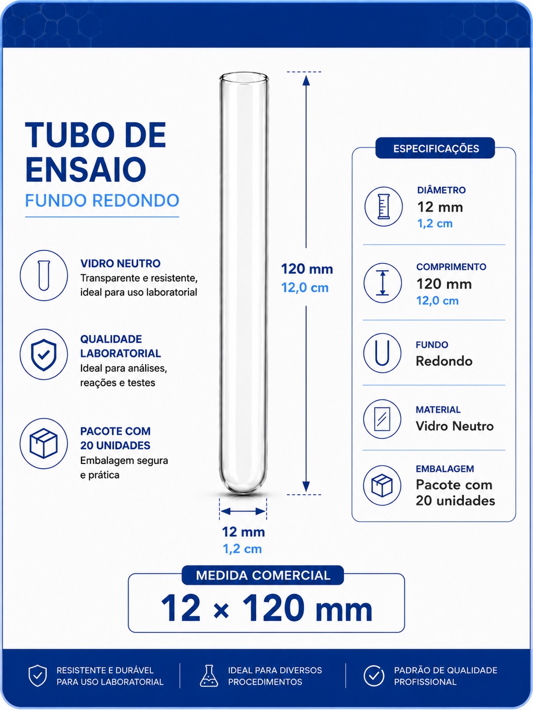tubo de ensaio 12x120mm pct com 20 folder gpt