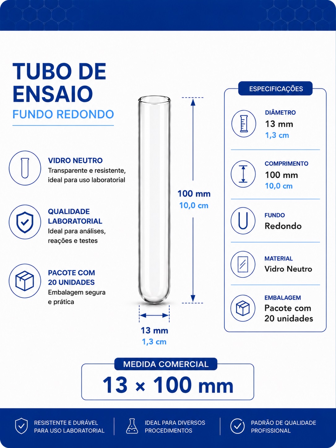 tubo de ensaio 13x100mm pct com 20 folder gpt