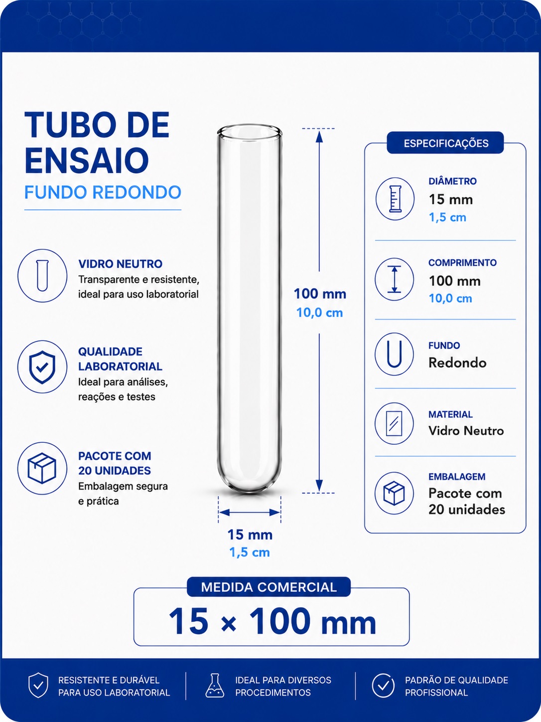 tubo de ensaio 15x100mm pct com 20 folder gpt