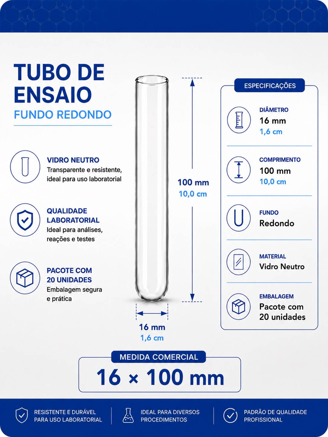 tubo de ensaio 16x100mm pct com 20 folder gpt