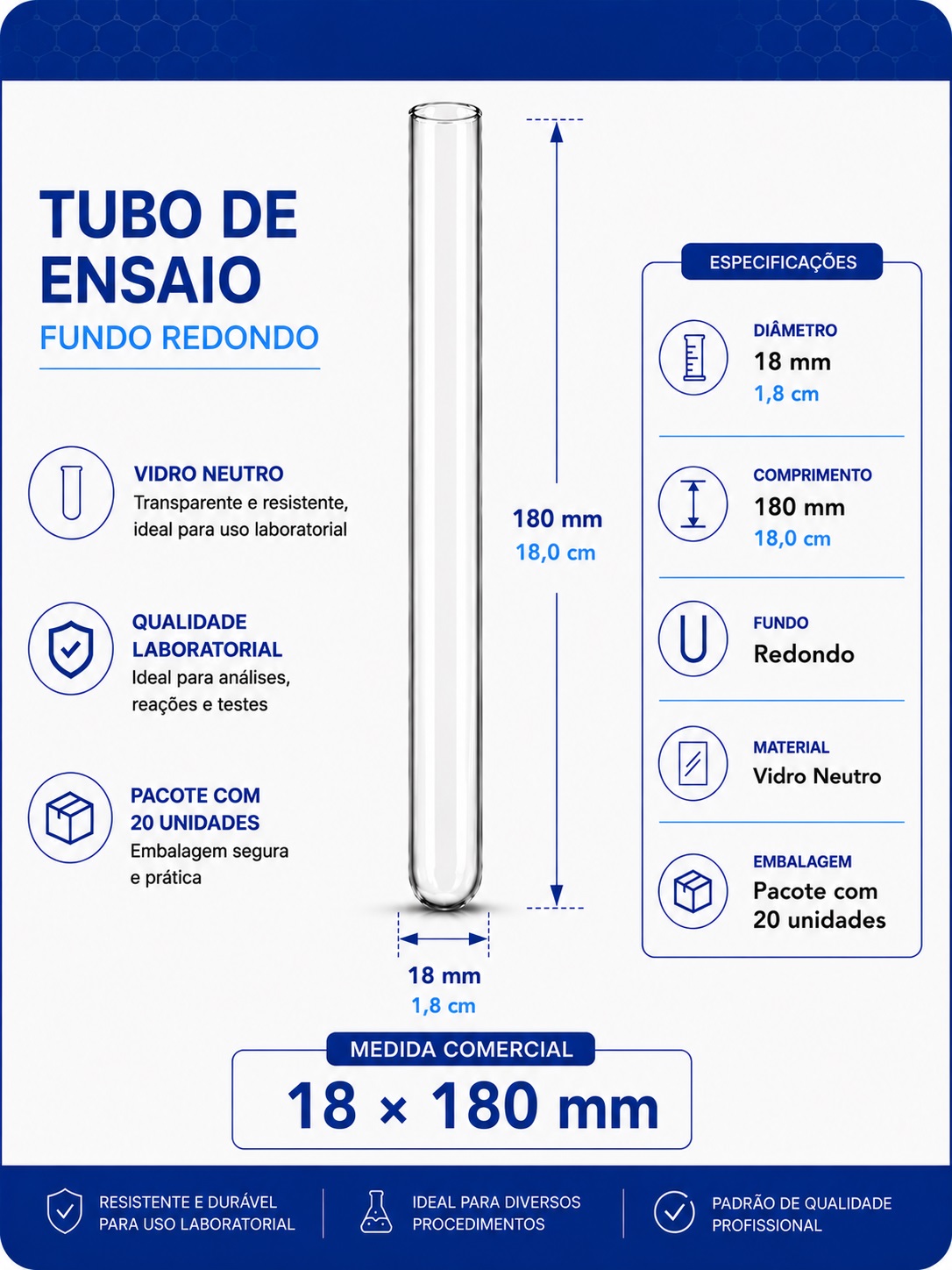 tubo de ensaio 18x180mm pct com 20 folder gpt