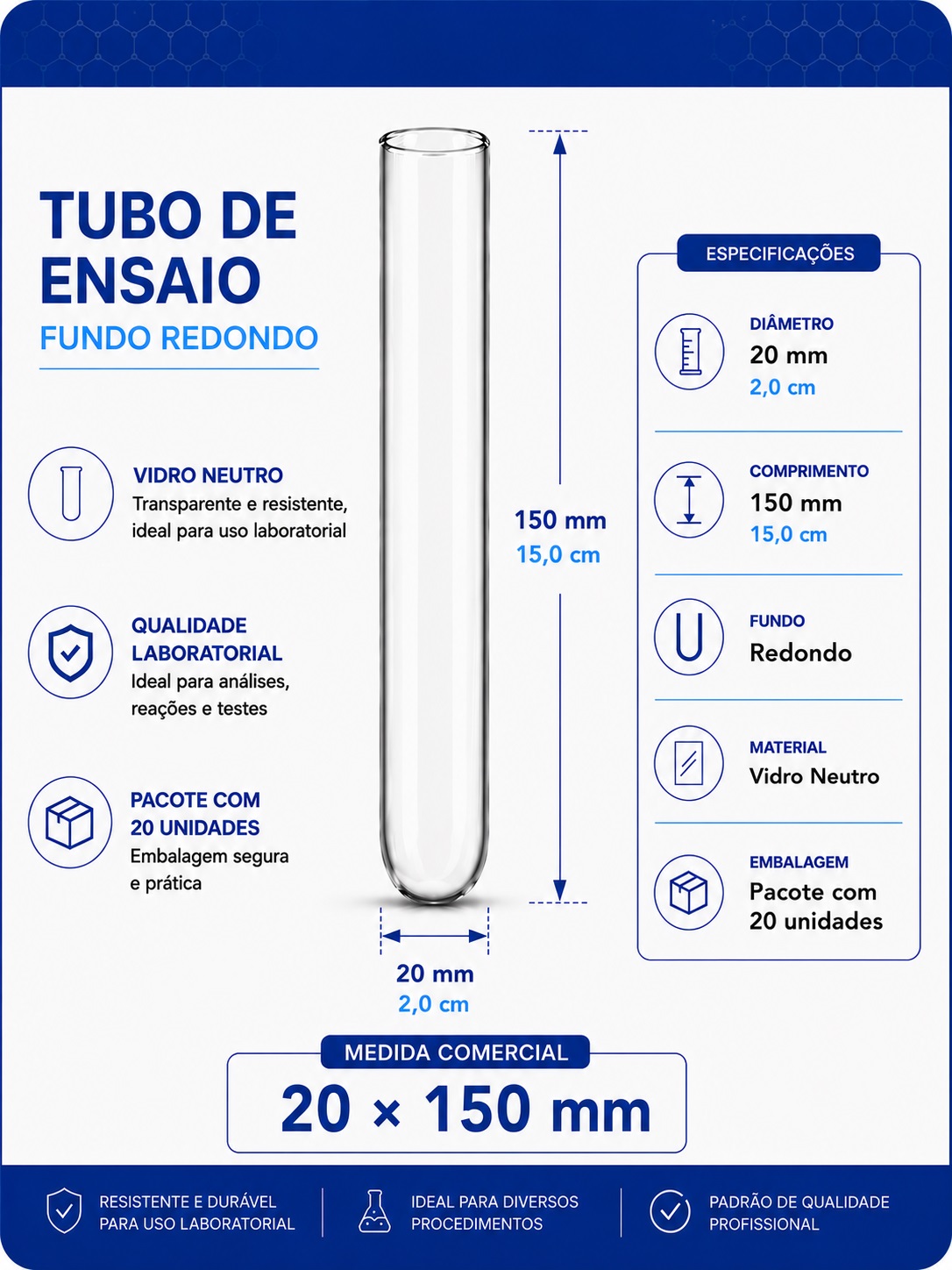 tubo de ensaio 20x150mm pct com 20 folder gpt