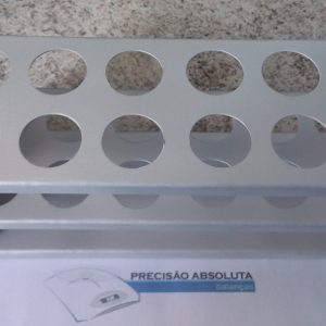 Estante em ALUMINIO SEM CABECEIRA para 12 Tubos De Ensaio c/25 mm de diametro