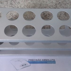 Estante em ALUMINIO SEM CABECEIRA para 12 Tubos De Ensaio c/25 mm de diametro