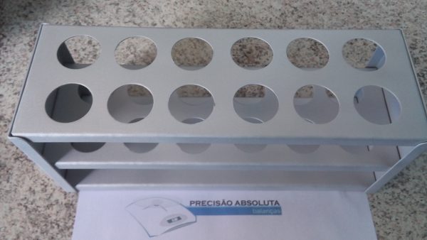 Estante em ALUMINIO SEM CABECEIRA para 12 Tubos De Ensaio c/25 mm de diametro