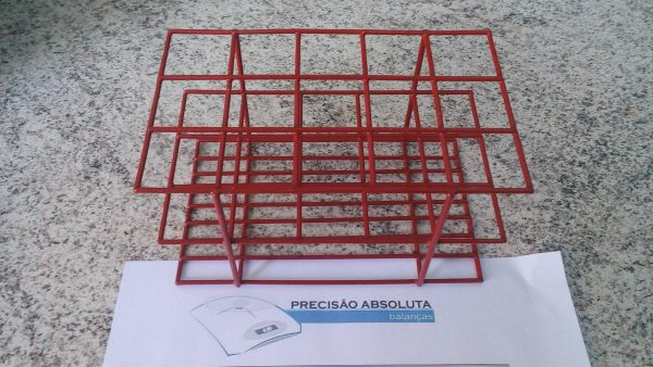 Estante em arame para 24 Tubos De Ensaio c/25 mm de diametro cobertura em PVC - Cor VERMELHA