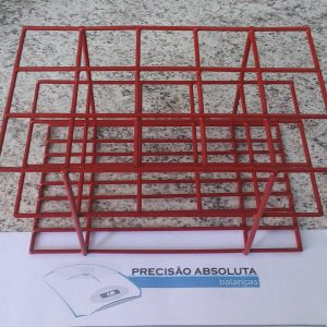 Estante em arame para 12 Tubos De Ensaio c/16 mm de diametro cobertura em PVC - Cor VERMELHA