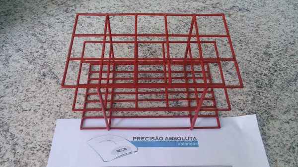 Estante em arame para 24 Tubos De Ensaio c/20 mm de diametro cobertura em PVC - Cor VERMELHA