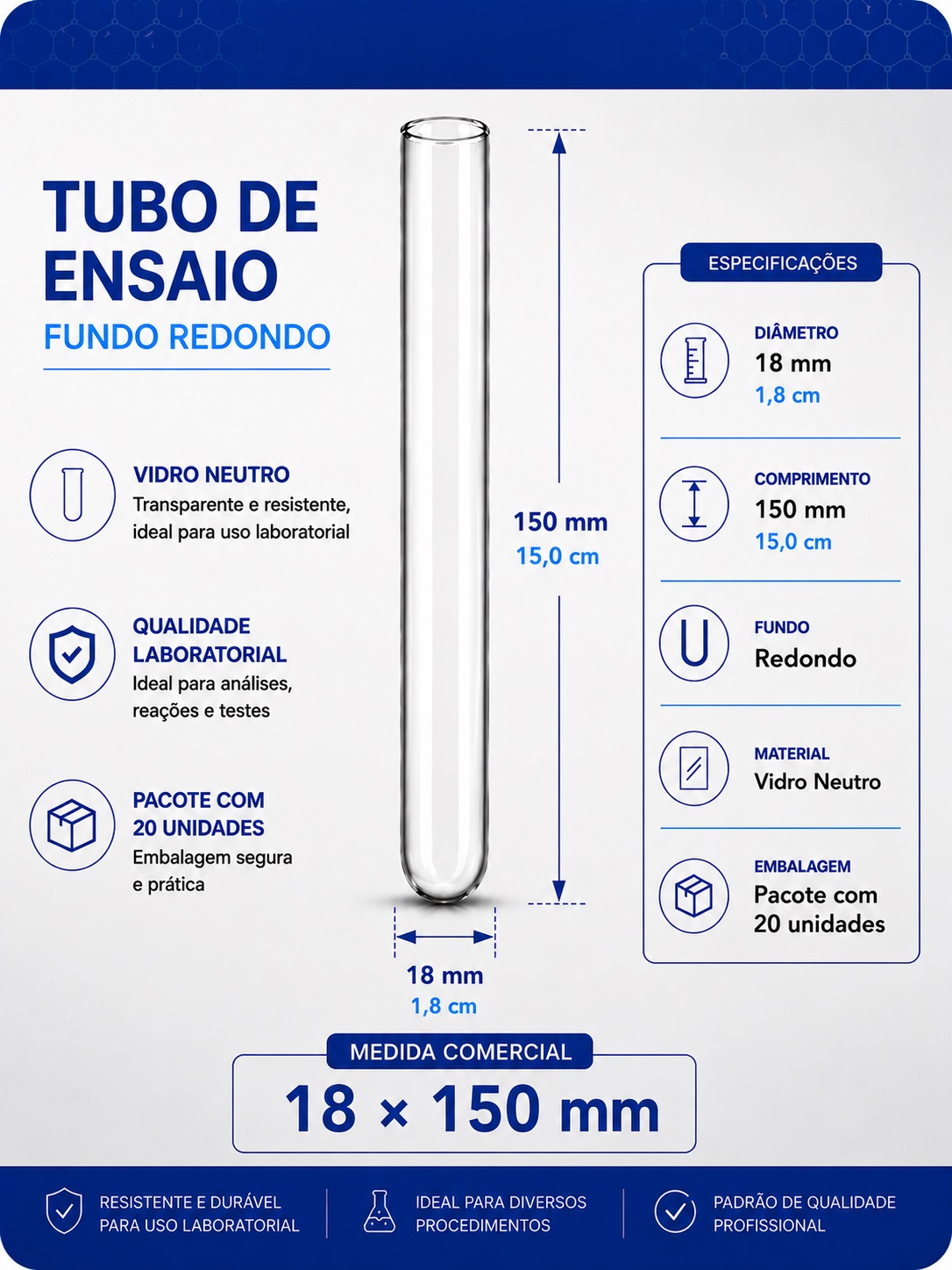tubo de ensaio 18x150mm pct com 20 folder gpt