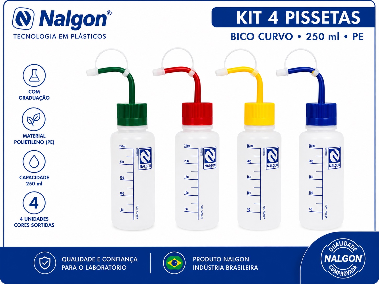 kit 4 pissetas 250 ml graduado folder gpt