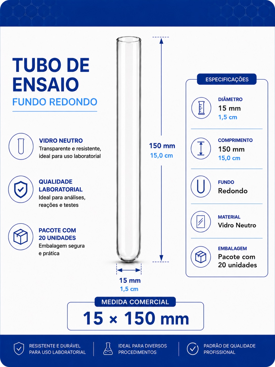 tubo de ensaio 15x150mm pct com 20 folder gpt