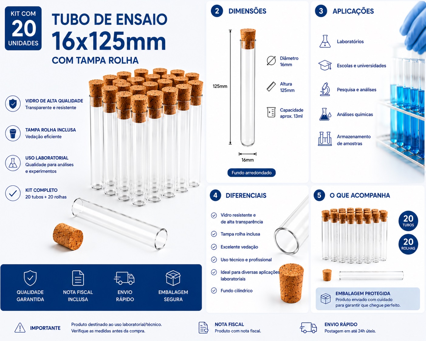tubo 16 x 125 rolha foto nova