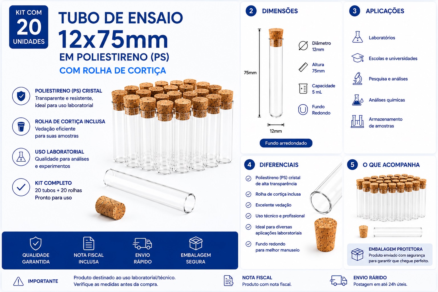 tubo 12x75 poliestireno com rolha folder bco gpt