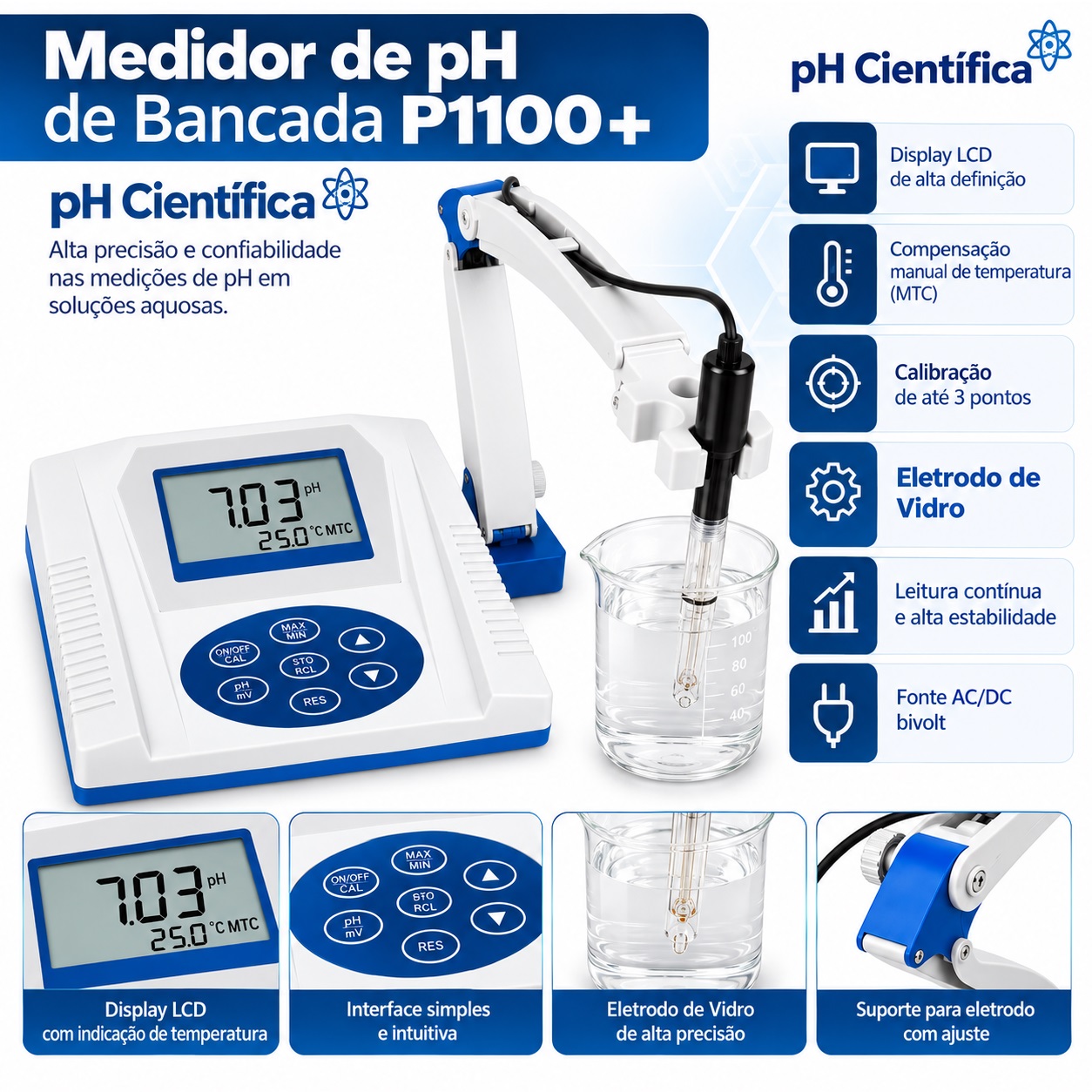 PHMETRO P1100 eletrodo vidro ph cientifica folder gpt